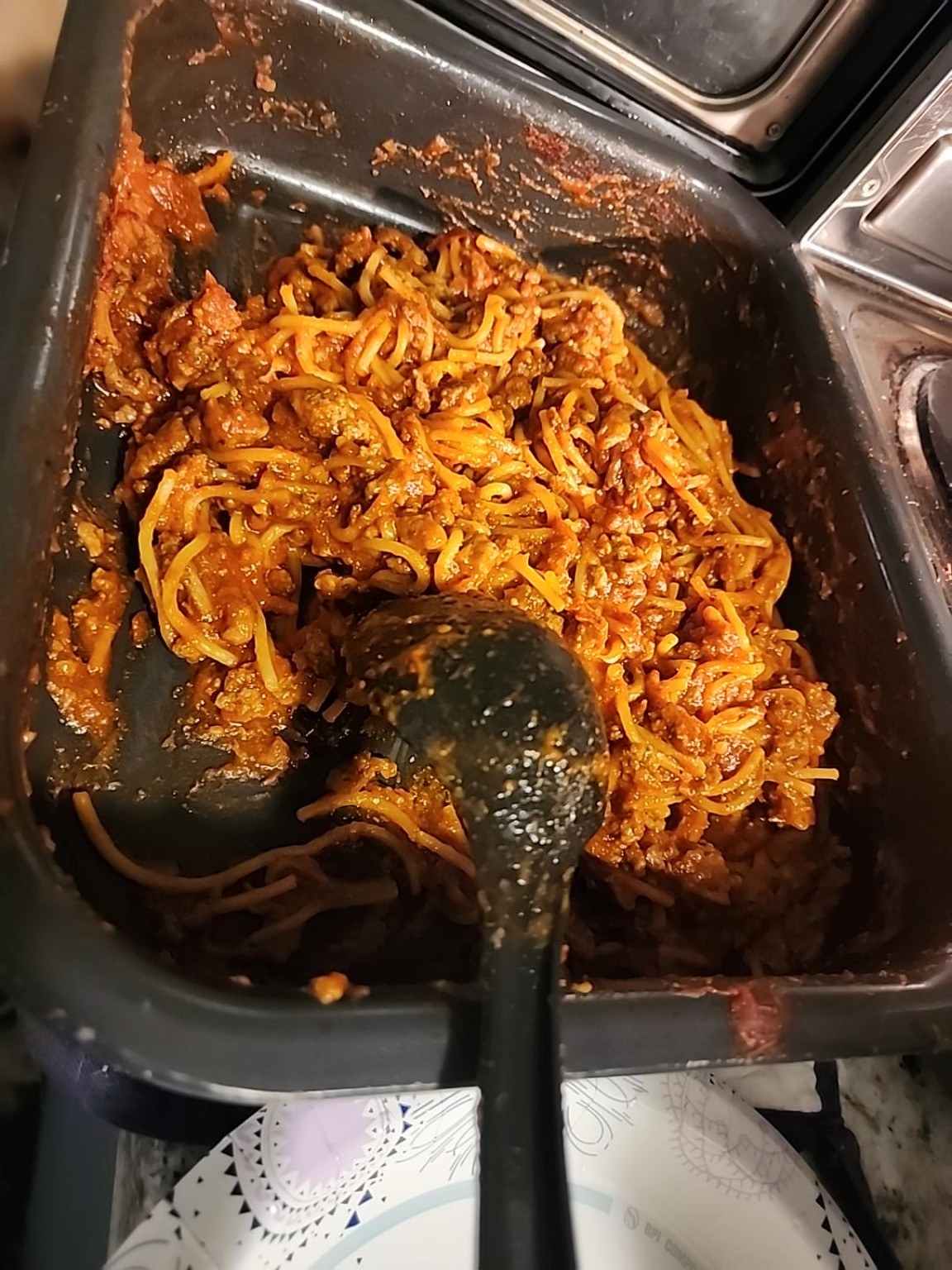 Homemade meat sauce spaghetti in Sharon's Ninja Combi